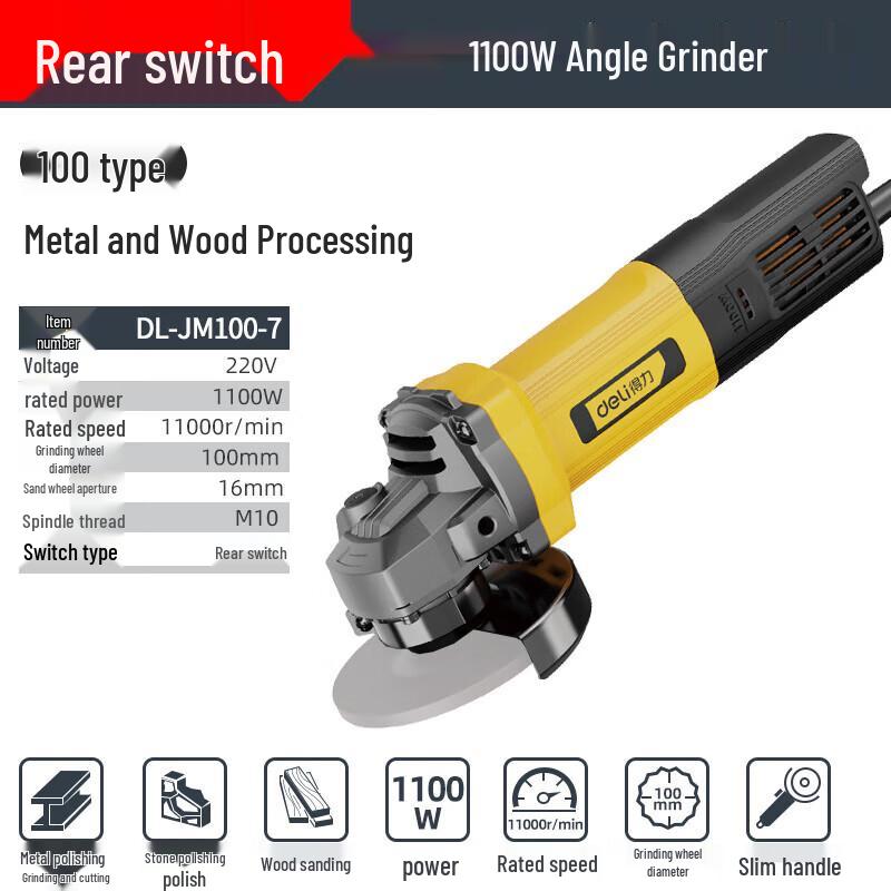 

Deli DL-JM100-7 Angle Grinder CN plug (adapter included)