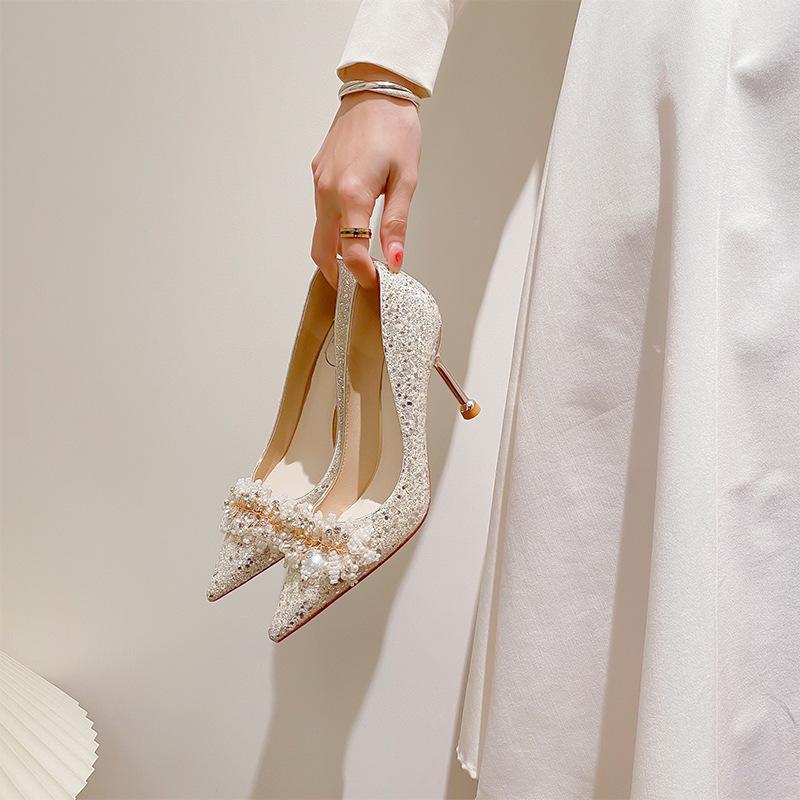 D888-7 French Crystal Pointed Toe Two-Wear Wedding & Bridesmaid High Heels for Women 2025