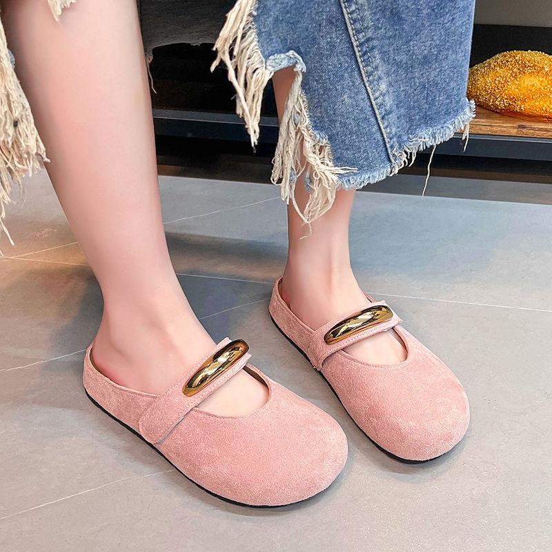 2025 spring and summer French niche retro bag head wearing half slippers temperament with skirt Mary Jane evening shoes