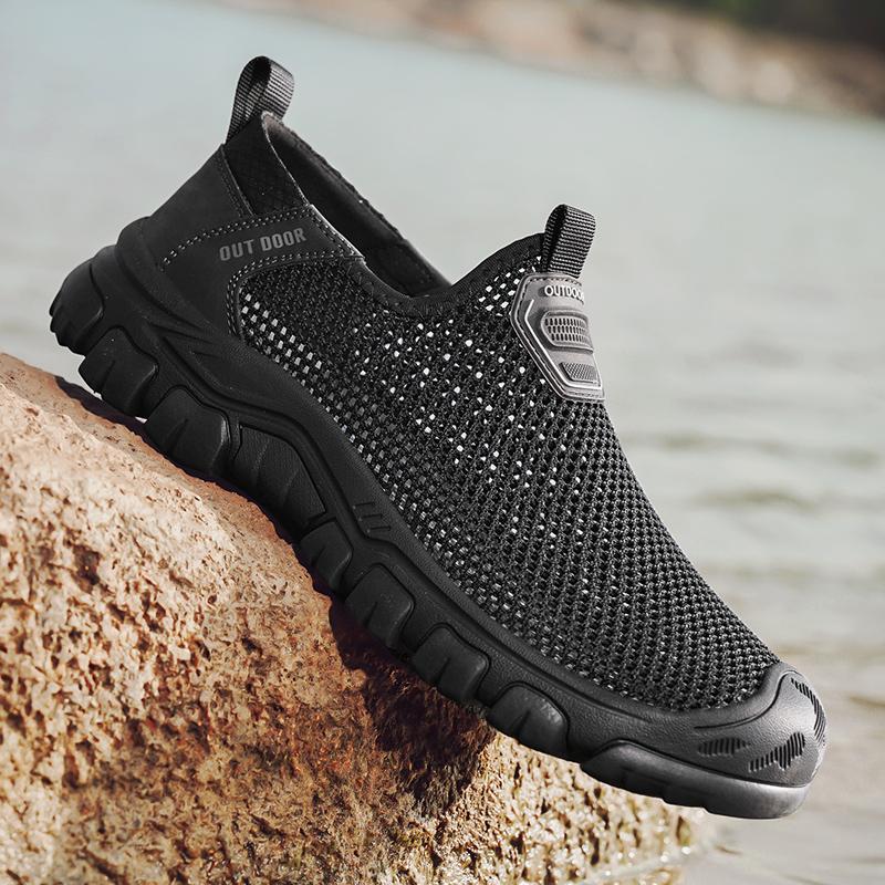 Sommer Herren Hollow Ledersandalen Slipper Strandsandalen Zehenkappe Outdoor Sportschuhe Handgefertigt Mesh Schuhe