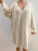 Europeisk og amerikansk dame plussstørrelse dyp V-hals ensfarget strikket ullkjole