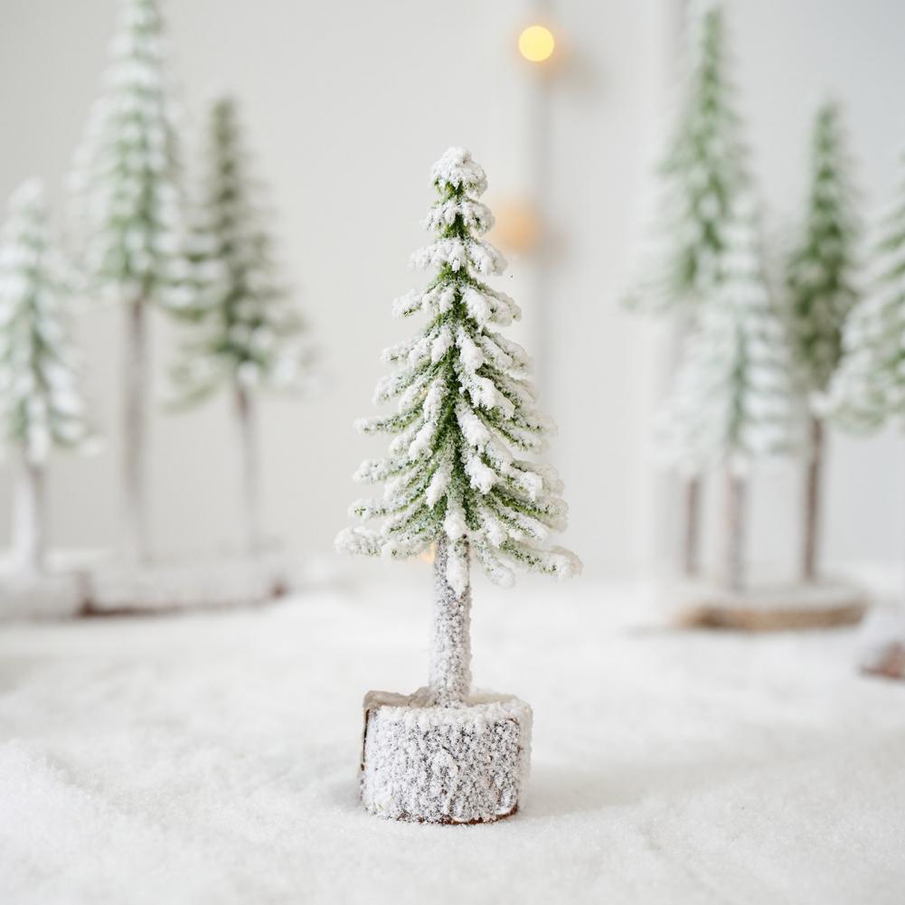 Mini Christmas Tree Artificial Bottle Brush Tree with Wooden Base Small Snow Frost Flocked Pine Tree for Winter Home Decor
