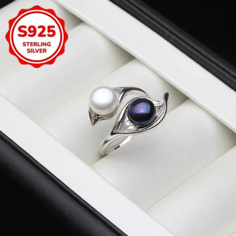 1pcs Adjustable opening925Pure silver ring for women, inlaid with shiny pearls, elegant and exquisite jewelry, versatile accessory suitable for daily