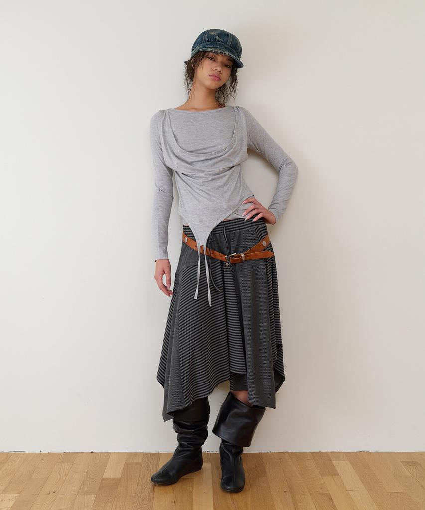 THEVINYLHOUSE Draped Layered Ls Tee(W) Gray