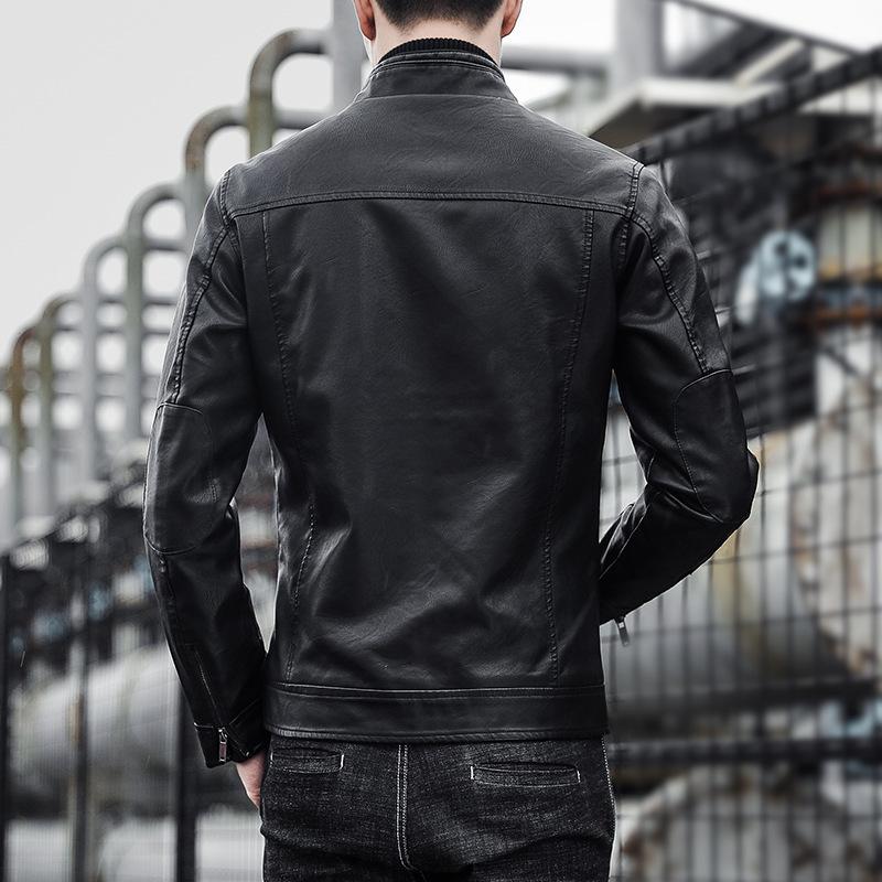 Men's men's leather jacket men's trendy teen stand-up collar punk men's motorcycle leather jacket