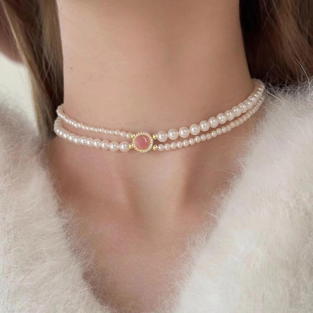 S925 Silver Pink Chalcedony and Pearl Jewelry Set: Bracelet, Necklace, Ring, Earrings - Perfect Gift for Girlfriends & Besties