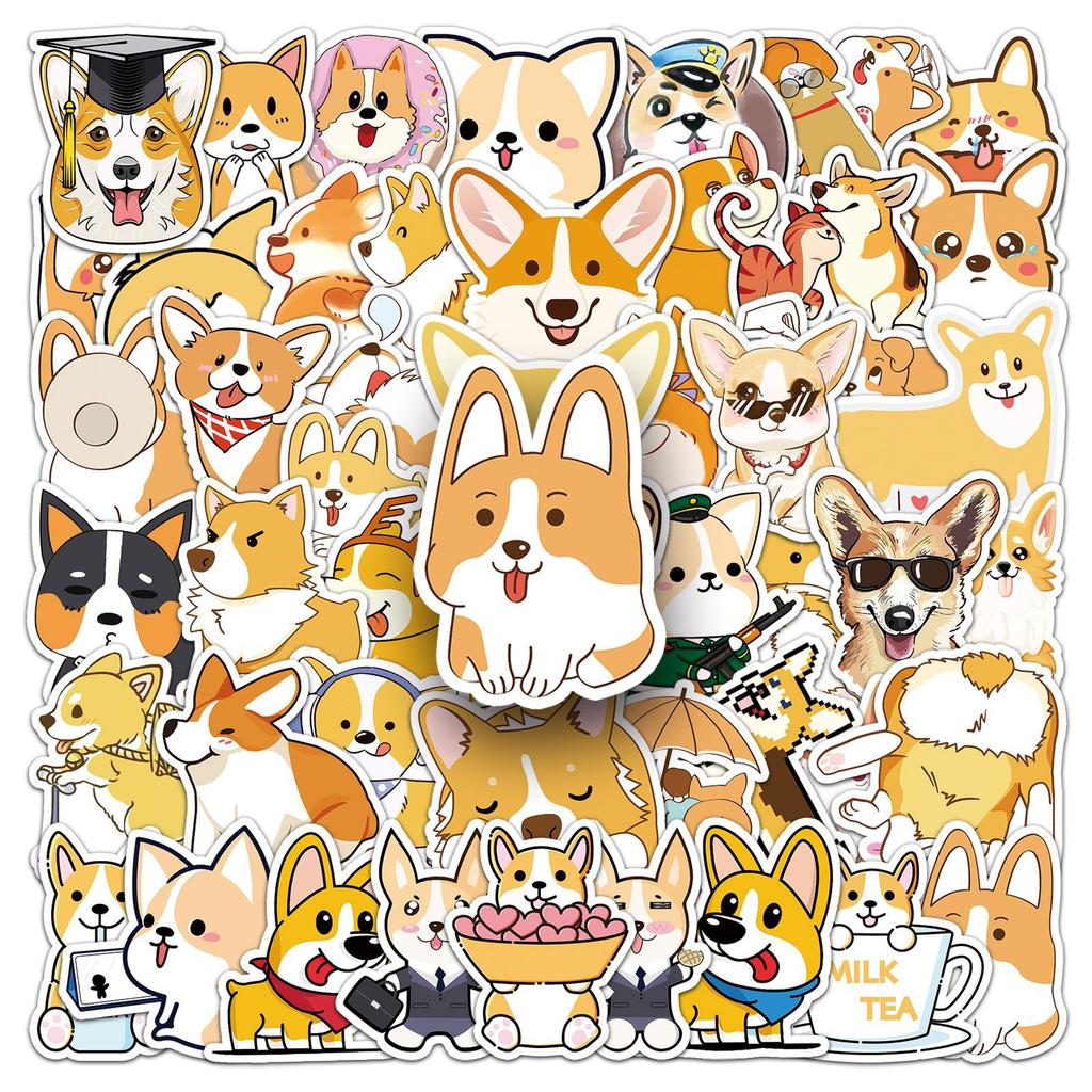 50 Cartoon Cute Corgi Personalized Graffiti Suitcase Bicycle Scooter Waterproof Car Decoration Stickers