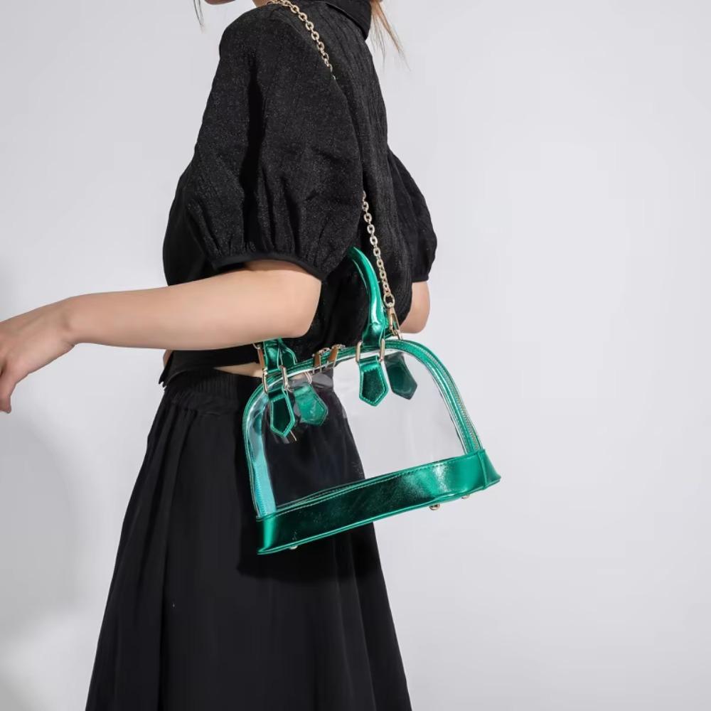 Elegant PU Leather Handbag Shell Shape Casual Messenger Purse Transparent Jelly Handbag  Girls