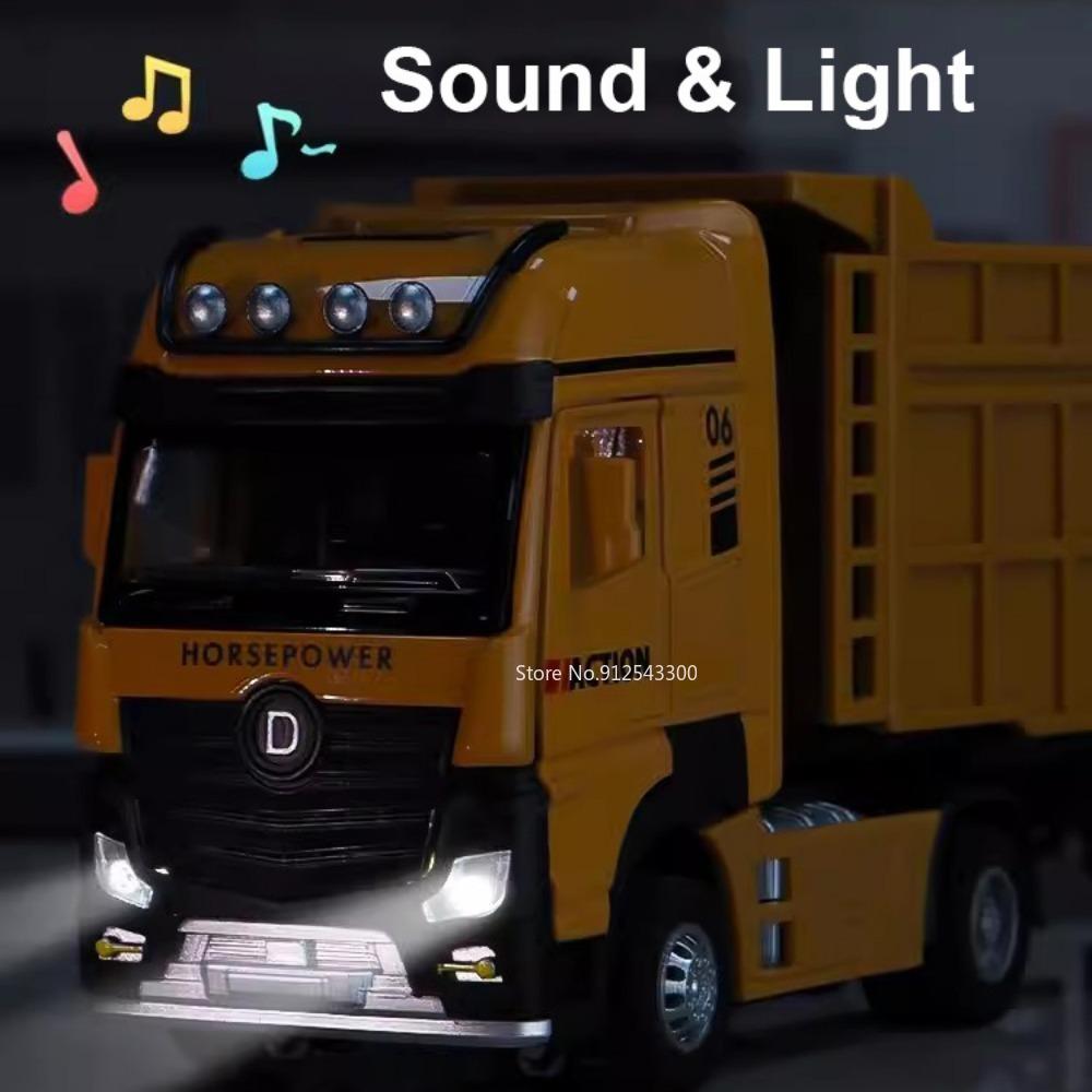 1/50 Extended Dump Truck Model Toy Metal Diecasting Doors Opened Sound Light Pull Back Vehicle Models Ornaments Children's Gifts