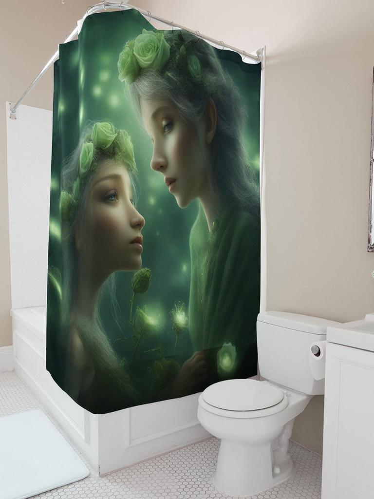 Mystischer Grüner Feen Duschvorhang - Wasserdicht, Schimmelresistent, Maschinenwaschbar Für Fantasy Badezimmerdekoration