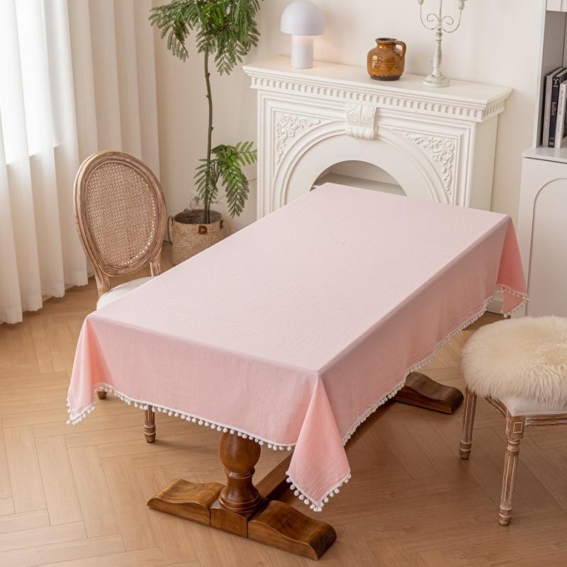 Light Green Pompom Tassel Tablecloth Bohemian Rectangle Dust-Proof Cotton Table Covers For Kitchen Dining Room Table Decorations