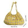 Retro Korean Style Plaid Crossbody Bag Prined Lightweight Pleated Shoulder Bag Large Capacity Canvas Dumpling Bag Daily