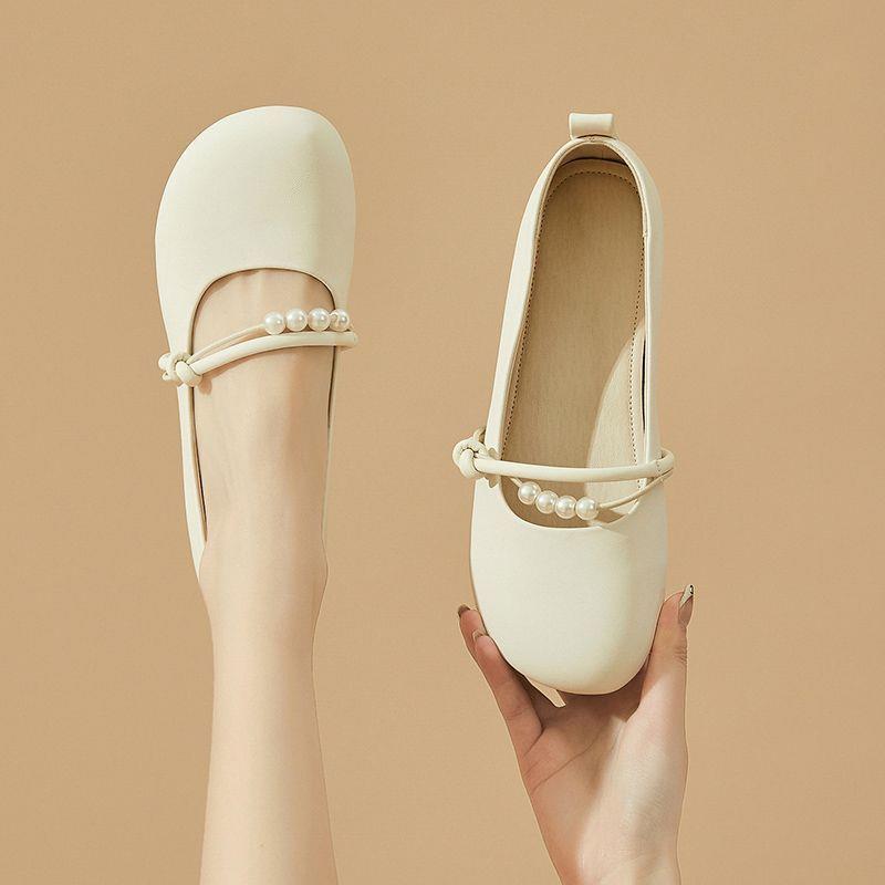 

Beige flat-bottomed white Mary Jane shoes women s shoes spring and autumn small leather shoes summer 2025 new light-mouth soft-soled single shoes 35