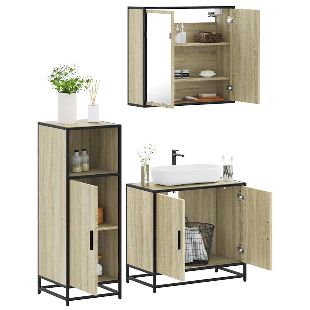 3 Piece Bathroom Furniture Set In Sonoma Oak Particleboard