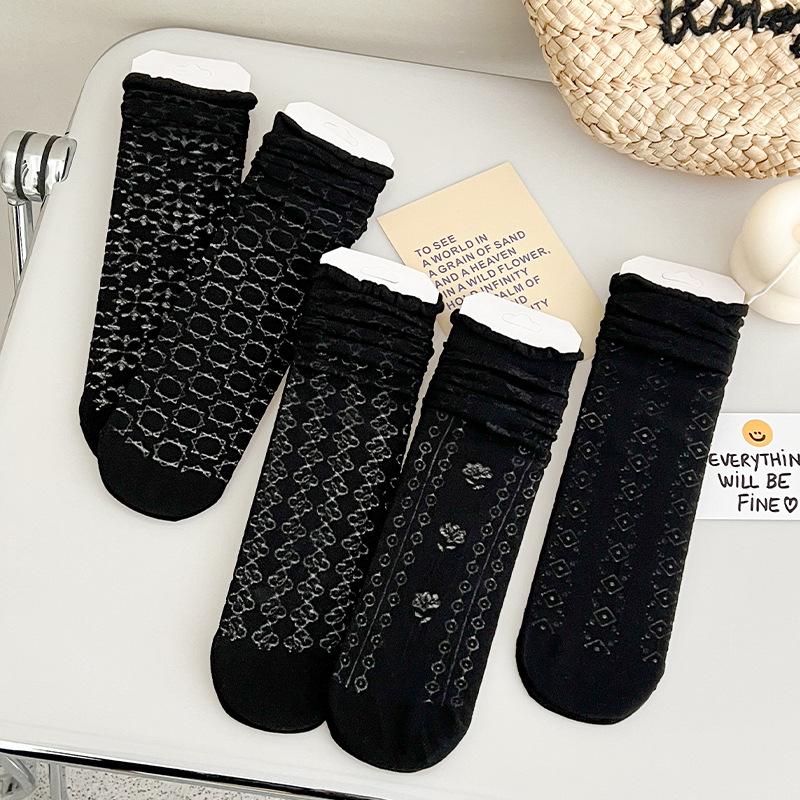Socks Spring Breathable Mesh Stacking Socks Solid Color Medium Tube Socks Casual Lolita Socks Stockings