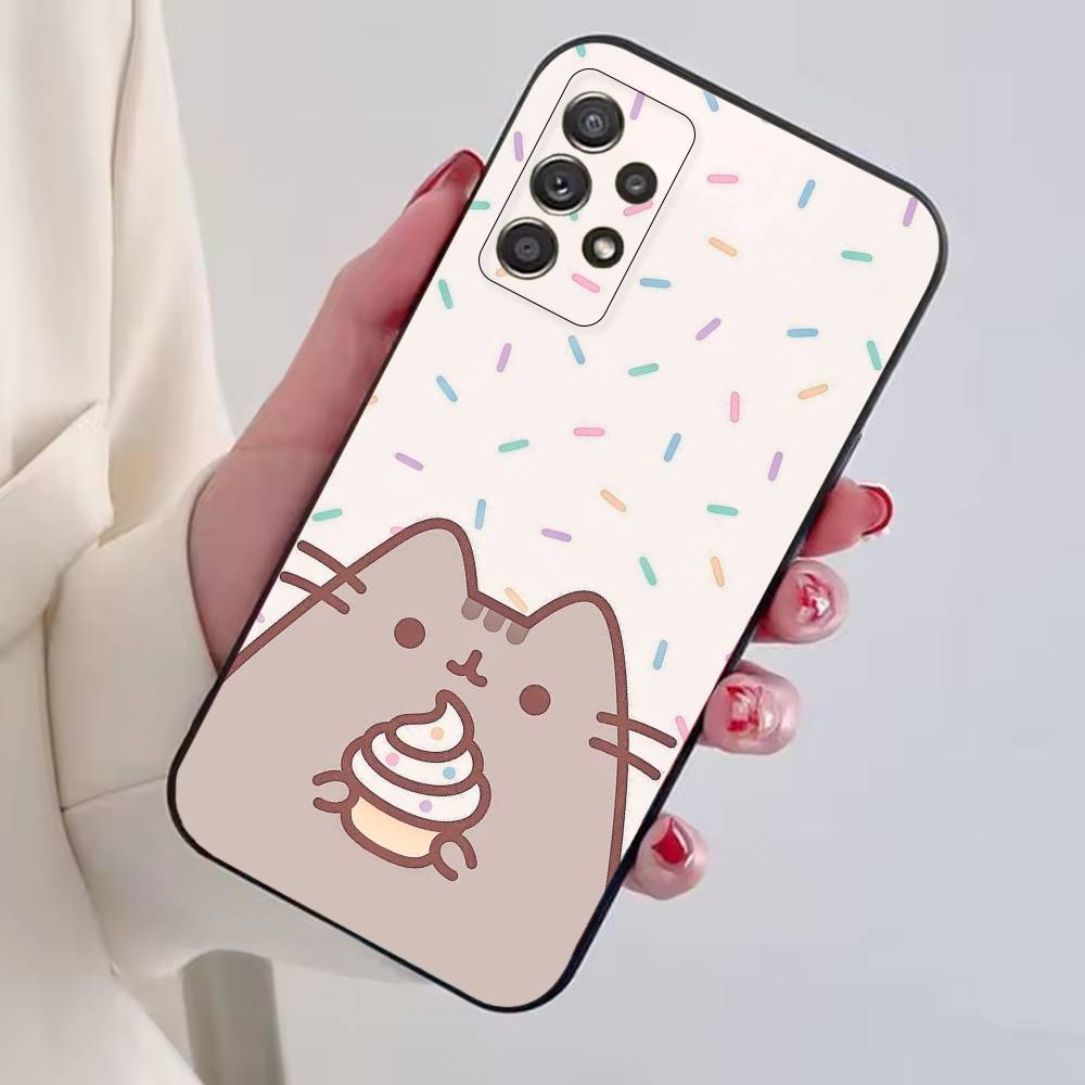 Cute Cat Rainbow Pusheens Phone Case For Samsung S25,S24,S21,S22,S23,S30,Ultra,S20,Plus,Fe,Soft Silicone Black Cover