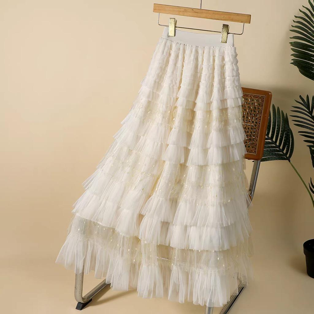 

Qooth Elegant Purple Tulle Tiered Skirt Flowy Layered Midi Skirt for Women Autumn Winter QT2792 One Size