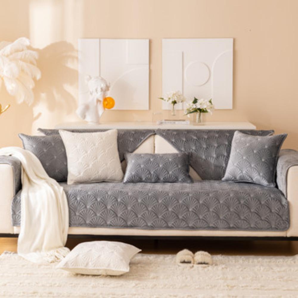 Soft Fluffy Quilted Slipcover Non Slip Modern Simple Sofa Cushion Cover Winter New Solid Color