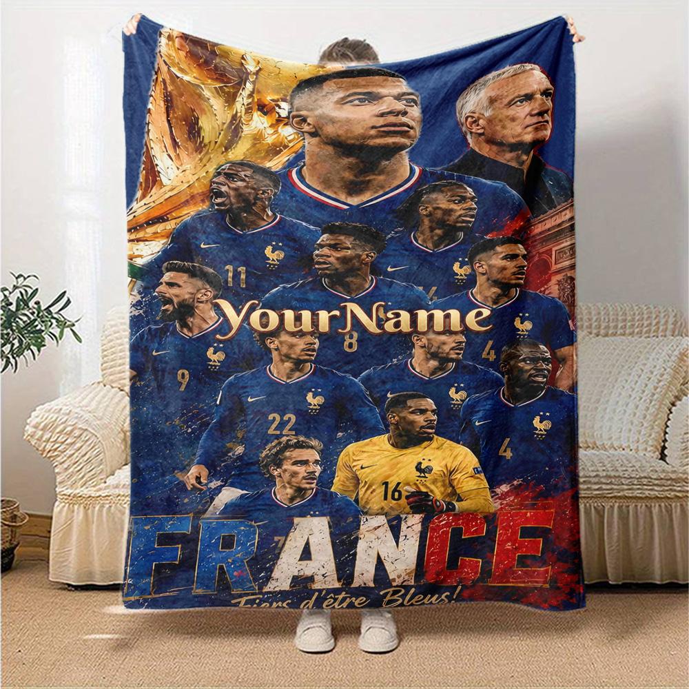Mbappe Personalisierte Namensdecke Überwurf Personalisierte Decke Ultra-Weich Perfekt für Strandkorb Picknicks Nickerchen Ideal für Alle Jahreszeiten