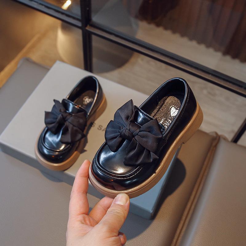 

Туфли с бантом для девочек, маленькие кожаные туфли, туфли принцессы на все времена, одинарные туфли 23 чёрный