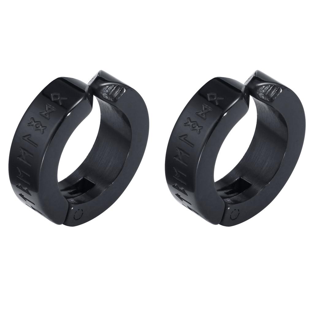 Vnox Viking Runes Hoop Earrings for Men, Non Pierced Clip Earrings, Stainless Steel Odin Norse Viking Amulet Letter Words Huggie