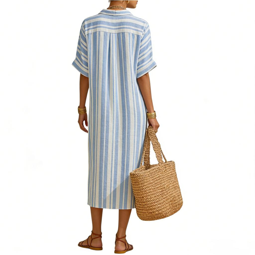 Dámské ležérní a módní volné pruhované košilové šaty