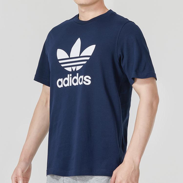 Adidas Originals Trefoil Letter Logo Print Crew Neck Short Sleeve T-Shirt Men Tops Navy IA4814