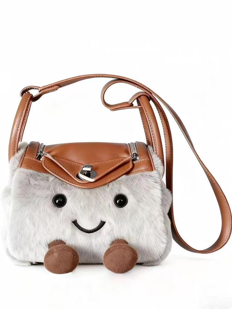 Roztomilá plyšová crossbody taška Čistá bavlna Čtvercový tvar S uzamykatelnou přezkou Střední velikost Stylová taška přes rameno pro dojíždění pro mládež