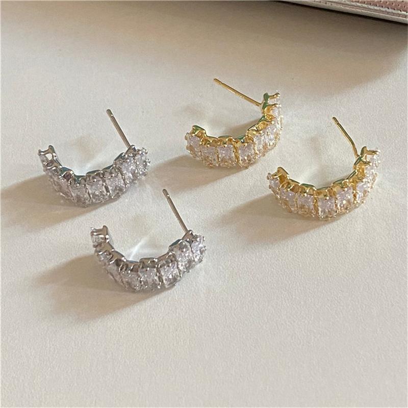 Fashion Fine Sparkle Zircon C Shape Crystal Earrings For Women Korean Temperament Accessories Wedding Jewelry Girls Gift
