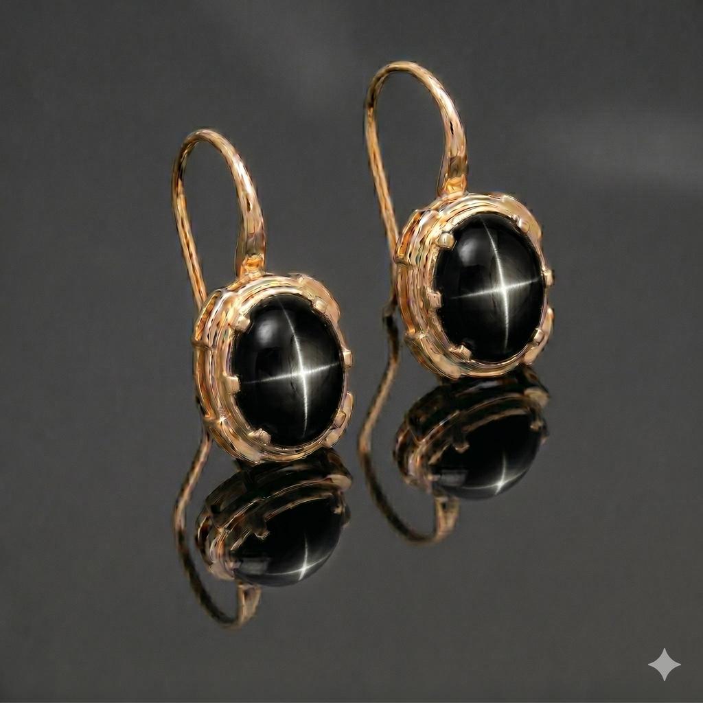 Black Star Sapphire Earrings Wedding Minimalist 925 Sterling Silver Jewelry Flash Light Star Sapphire, 4 Ray Star Gemstone