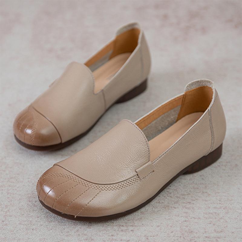 Women Shoes Genuine Leather Flat Slip On Loafers Non Slip Shoes Soft Breathable Flats Women Outdoor Summer Shoes Casual