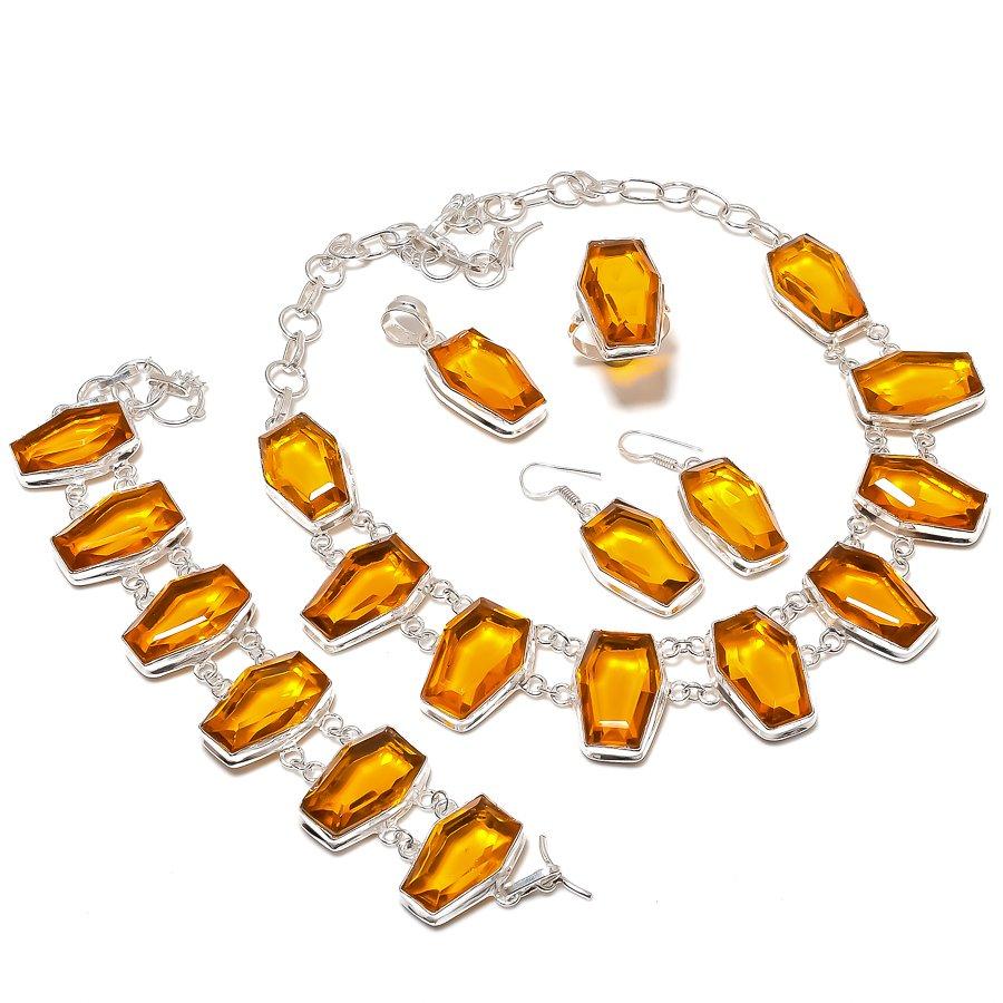 Honey Topaz Gemstone Handmade 925 Sterling Silver Jewelry Set j9o37