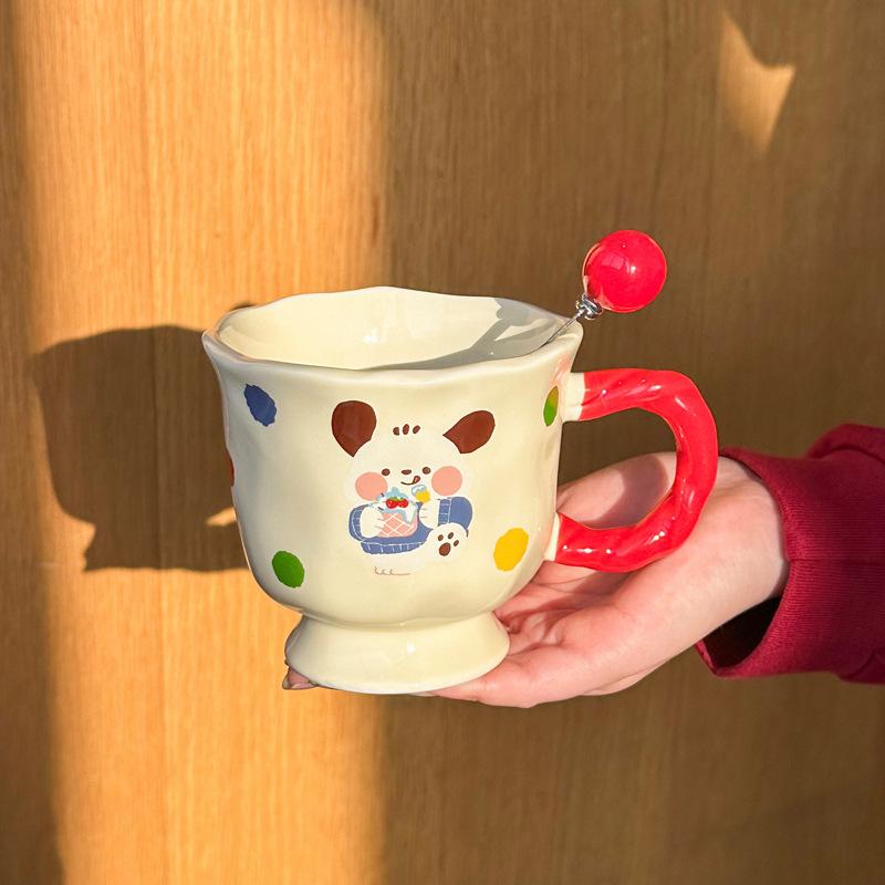 Birthday Gift for Girls, Cute Polka Dot Pacha Dog Goblet, High-value Ceramic Mug, Gift Box