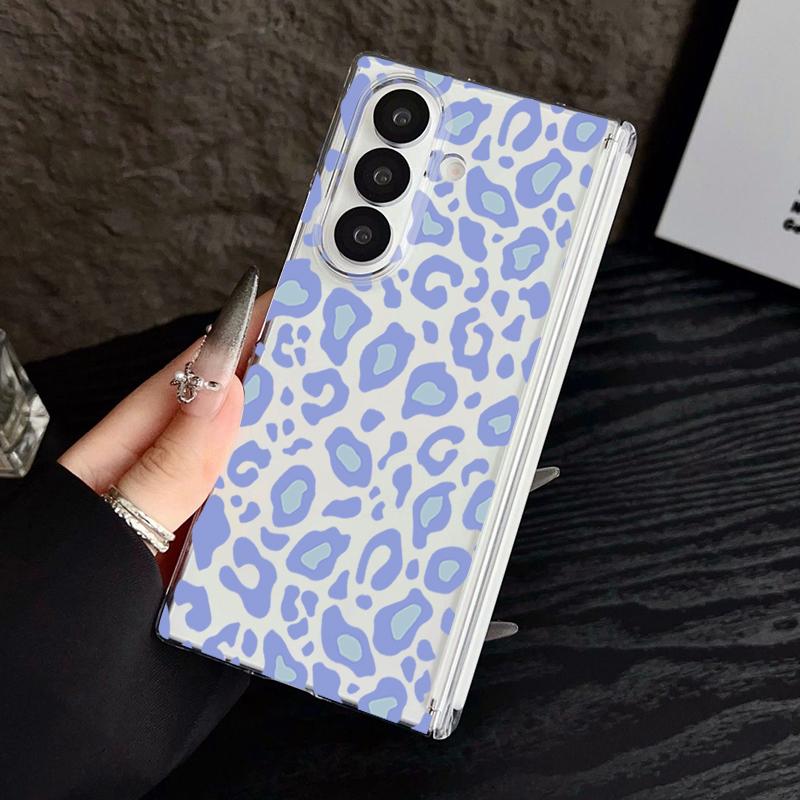 Magnetic Adsorption Phone Case For Samsung Galaxy Z Fold 7 6 5 Fold7 Fold6 Fold5 5G Shockproof Leopard Print Clear Hard Cover