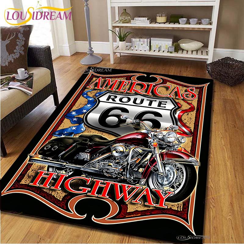Route66 Motorcycle Carpet for Living Room Bedroom Rugs Kitchen Kids Door Unslip Floor Mats Birthday gift photography props Rug