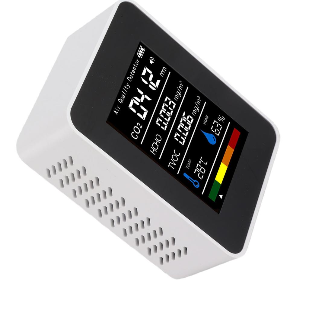 5 in 1 Air Quality Tester CO2 TVOC HCHO Temperature Humidity Test Digital Display Air Detector White