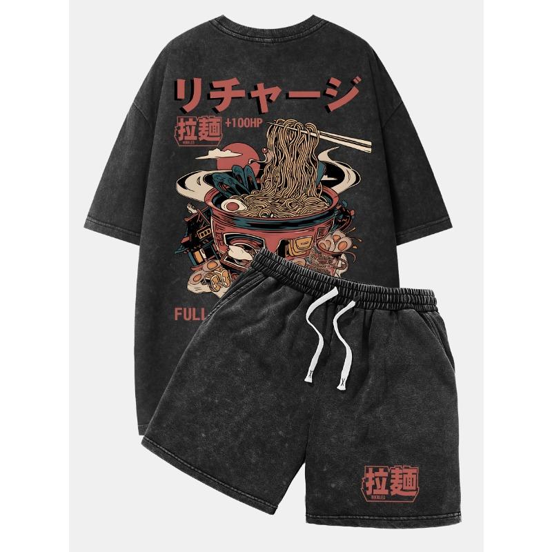 Men s spring and summer washed distressed effect fashionable short-sleeved drawstring shorts S