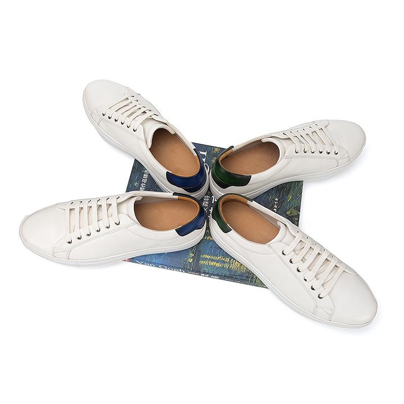2024 New Men Casual Shoes Genuine Leather Lace-Up Casual Sports Shoes Outdoor Vulcanized Shoes High-Quality Men White Sneakers