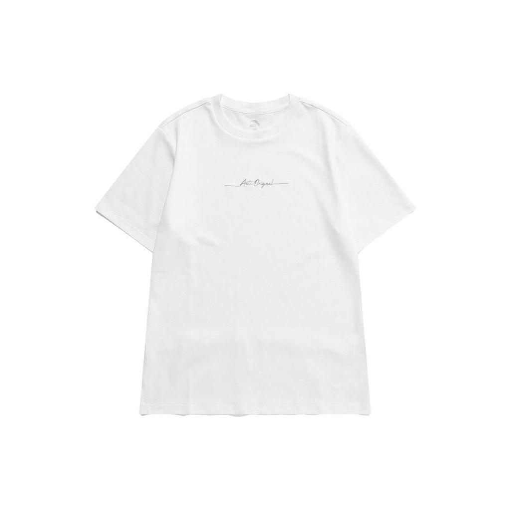 Anta Solid Color Letter Print Pullover Round Neck Short Sleeve T-Shirt Women Tops White 162038108-1