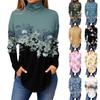 Kadınlar İçin Tişörtler Sonbahar Rahat Uzun Kollu Gömlekler Sweatshirt Vintage Baskılı Yüksek Yaka Üst Kazak
