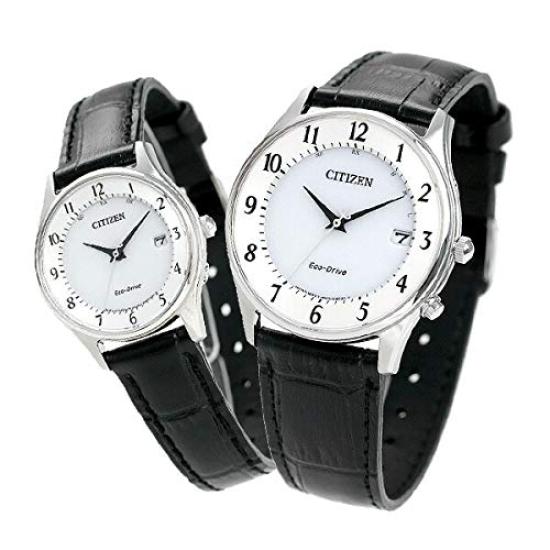 

CITIZEN Watch Pair Watch with Pair Box Wrapping Eco Drive Radio Wave Made in Japan Thin Leather Belt White x Black [Citizen] AS1060-11A ES0000-10A
