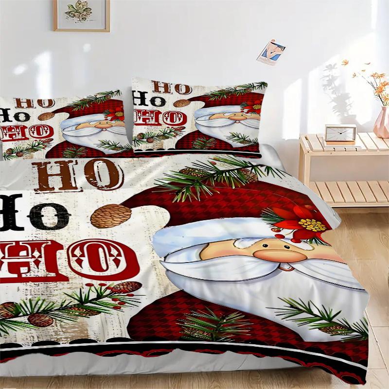 3-teiliges Weihnachtsmann "Ho Ho Ho" Bettwäsche-Set mit 1 Bettbezug und 2 Kissenbezügen (Kein Kern), Festliches Geschenk für Schlafzimmerdeko, Anime Cartoon