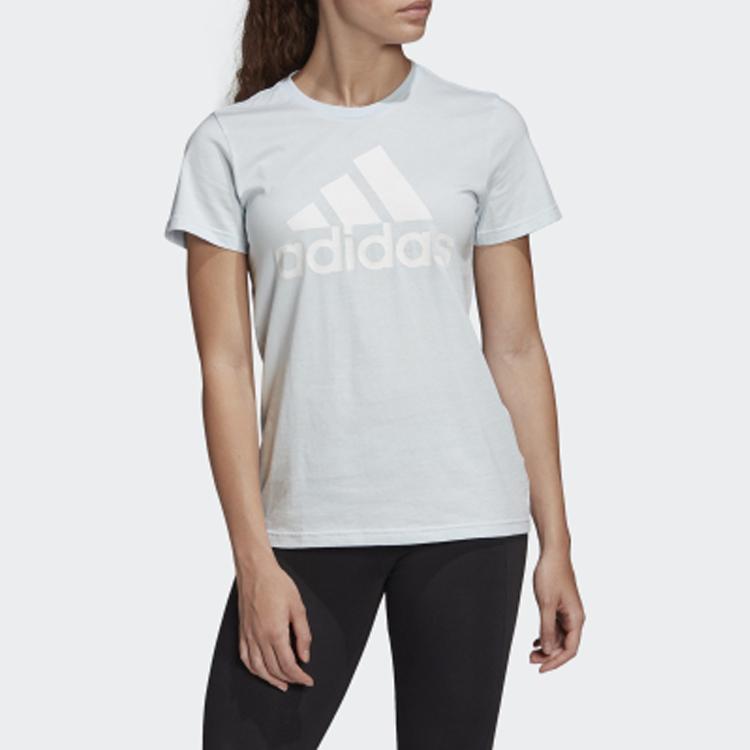 Adidas Logo Print Round Neck Short Sleeve T-Shirt Women Tops Light-Blue FQ3241