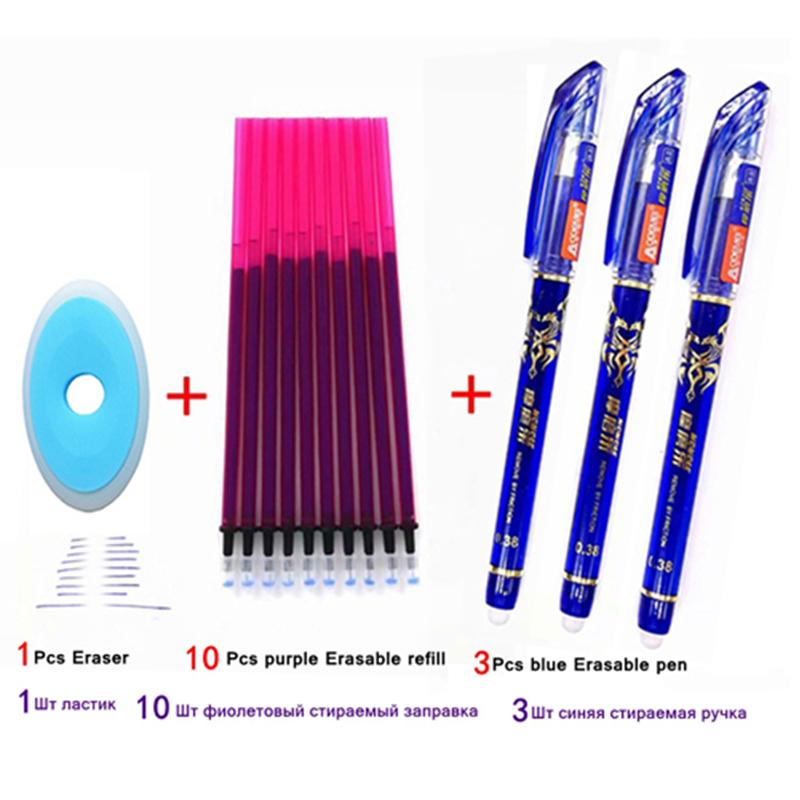 14Pcs/ Lot Erasable Refill Rod Washable Handle Erasable Ballpoint Pen 0.38mm Blue Black Ink School Office Writing Stationery