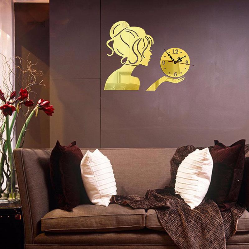 Beauty Girl 3D Acrylic Mirror Wall Clock Modern Design Decorative Mirror Wall Clocks