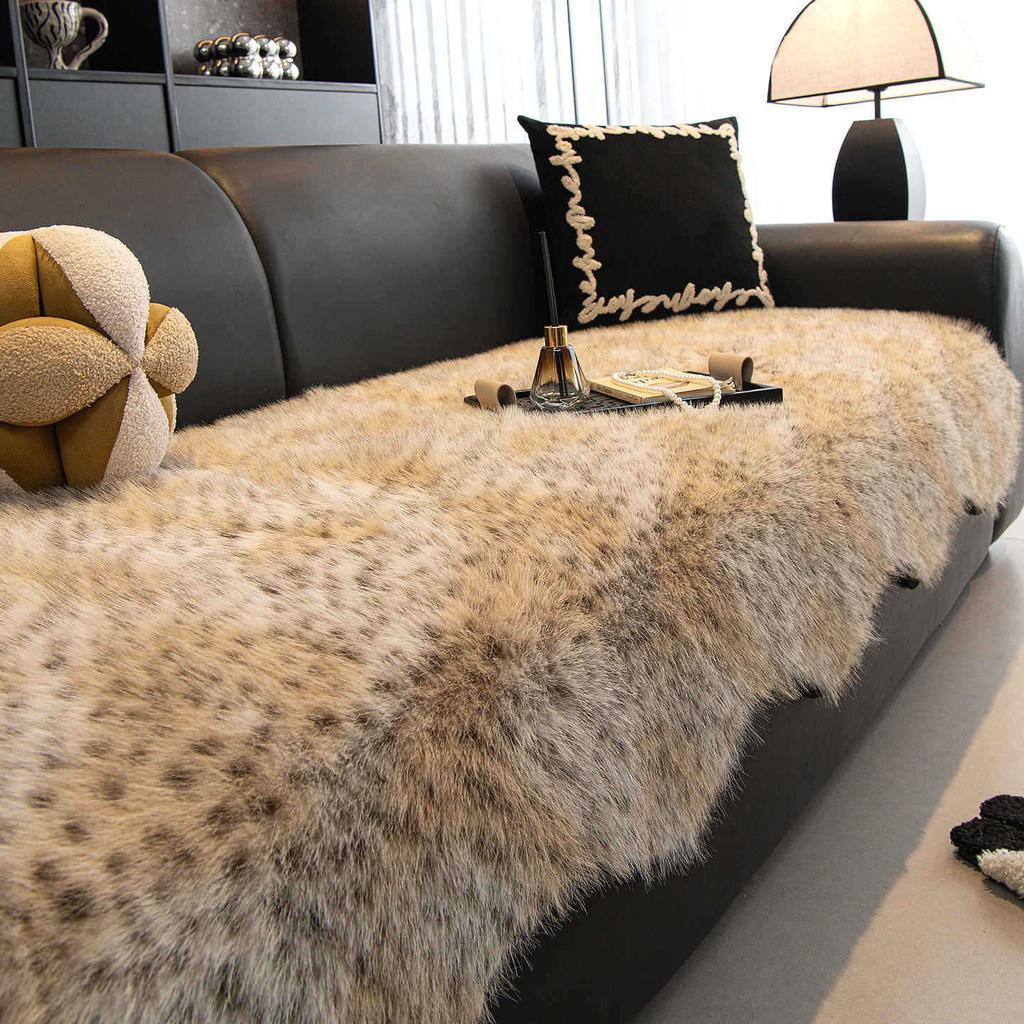 Luxury Imitation Mink Fur Sofa Cover Non-Slip Solid Color Thicken Warm Plush Sofa Towel For Living Room Couch Cover Home Decor