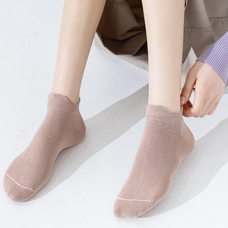 Summer Pure Cotton Shallow-mouthed Anti-pilling Invisible Socks That Won't Fall Off and Summer Thin Solid-colored Women's Boat Socks