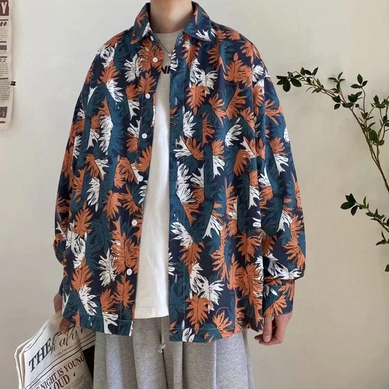 Men's Tie-Dye Long-Sleeve Floral Shirt - Trendy Hong Kong Style, Loose Fit, Casual Punk Fashion for Autumn