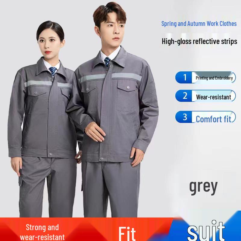 Men's Polyester Long-Sleeve Workwear Set - Moisture-Wicking Uniform for Auto Repair and Labor Protection