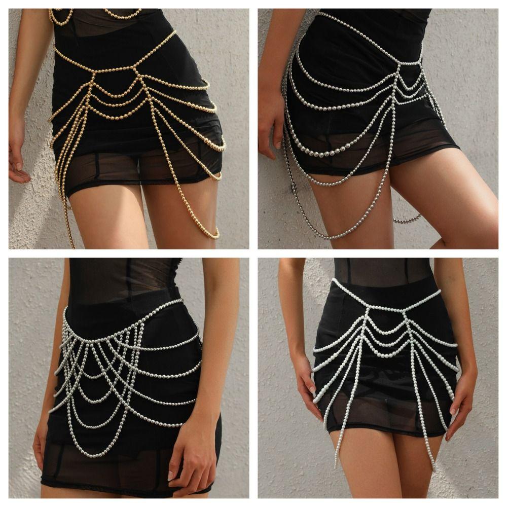 Luxury Beaded Waist Chain Pearl Women Body Chain Personality Shoulder Chain  Female